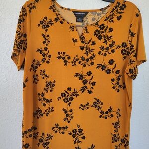 Liz Claiborne Women's Mustard and Black Floral Blouse